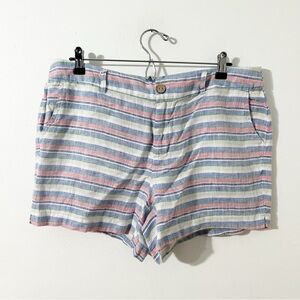 St. Tropez Pink Blue White Striped Linen Shorts Summer Casual Beachy Lightweight